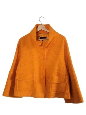 ESCADA Size 42 (US 10-12) Orange Wool Bouclé Cropped  Designer Statement Coat
